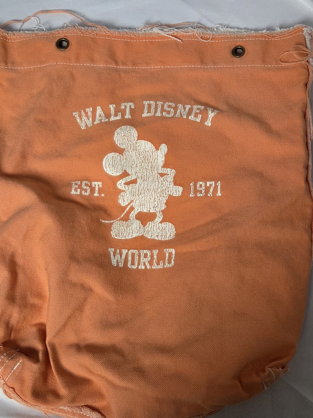 Walt Disney World Canvas Tote Bag Distressed Orange White Mickey Mouse